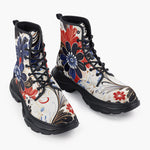 Casual Leather Chunky Boots Flower Artistic Doodles