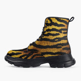 Casual Leather Chunky Boots Golden Tiger Fur