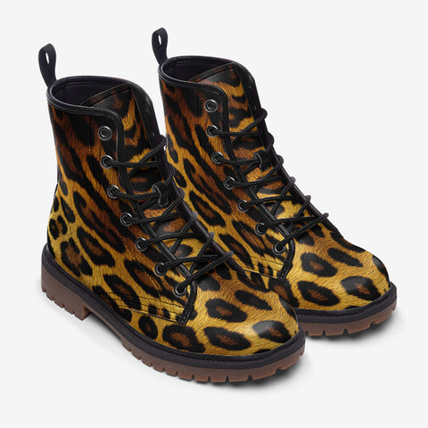 Leather Boots Golden Leopard Fur