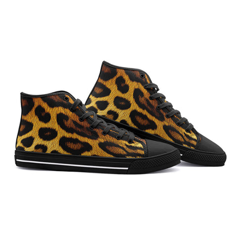 High-Top Canvas Shoes Golden Leopard Fur