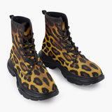 Casual Leather Chunky Boots Golden Leopard Fur