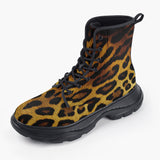 Casual Leather Chunky Boots Golden Leopard Fur