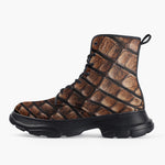 Casual Leather Chunky Boots Brown Alligator Skin