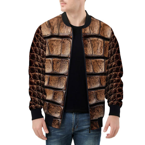 Bomber Jacket Brown Alligator Skin Print