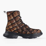 Casual Leather Chunky Boots Brown Alligator Skin