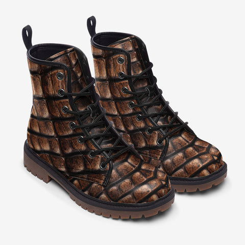 Leather Boots Brown Alligator Skin Print