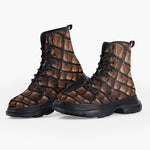 Casual Leather Chunky Boots Brown Alligator Skin