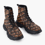 Casual Leather Chunky Boots Brown Alligator Skin