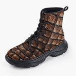 Casual Leather Chunky Boots Brown Alligator Skin