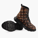 Casual Leather Chunky Boots Brown Alligator Skin