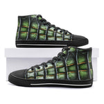 High-Top Canvas Shoes Green Crocodile Skin