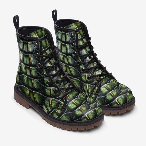 Leather Boots Green Crocodile Skin
