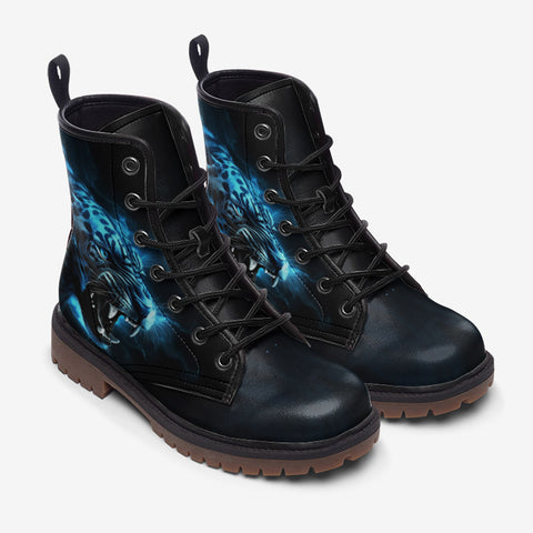 Leather Boots Tiger Glowing Blue Smoke