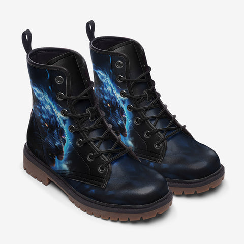 Leather Boots Black Panther with Blue Lightning