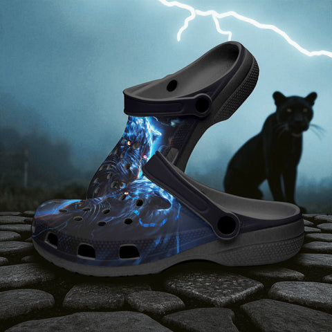 Classic Clogs Black Panther with Blue Lightning