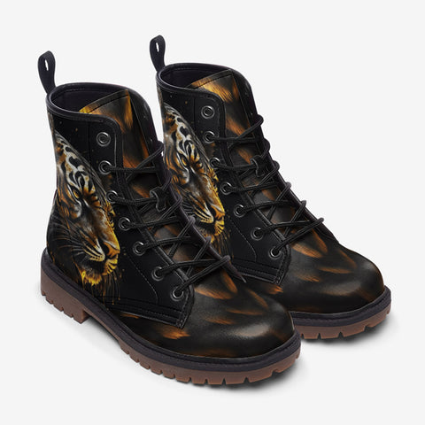 Leather Boots Tiger Gold Dripping Paint
