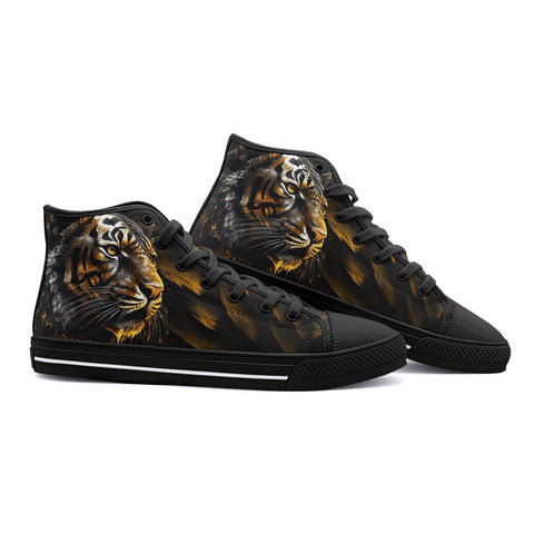 High-Top Canvas Shoes Tiger Gold Dripping Paint