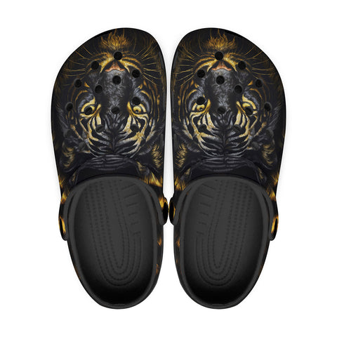 Classic Clogs Golden and Black Tiger Head