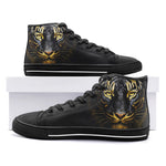 High-Top Canvas Shoes Golden and Black Tiger Head