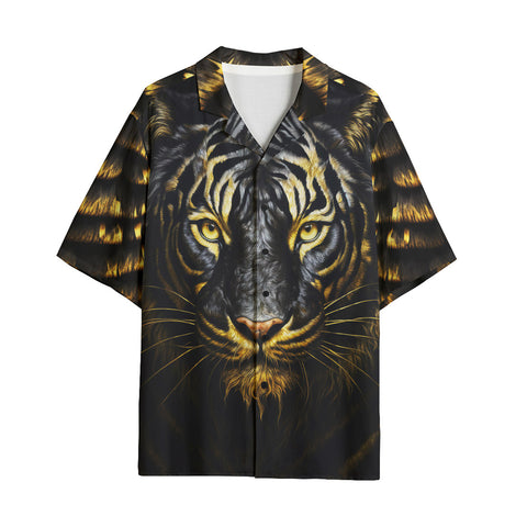 Hawaiian Shirt Golden and Black Tiger Head