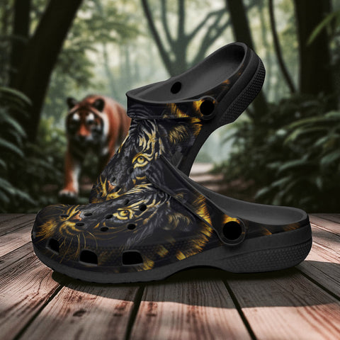 Classic Clogs Golden and Black Tiger Head