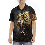 Men's Polo Shirt Golden Leopard Roaring