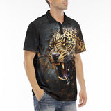 Men's Polo Shirt Golden Leopard Roaring