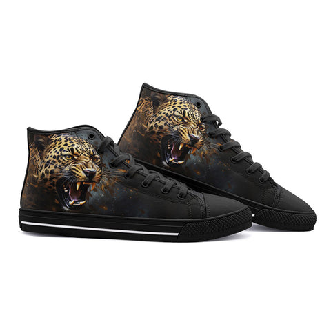 High-Top Canvas Shoes Golden Leopard Roaring