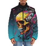 Down-Padded Puffer Jacket Abstract Skull in Graffiti Style