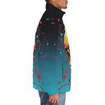 Down-Padded Puffer Jacket Abstract Skull in Graffiti Style