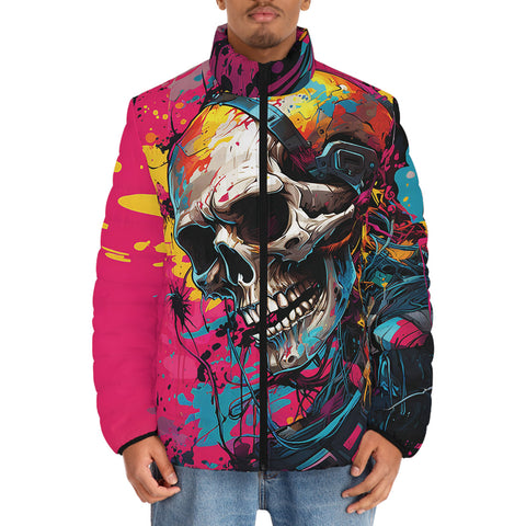 Down-Padded Puffer Jacket Psychedelic Colorful Skull