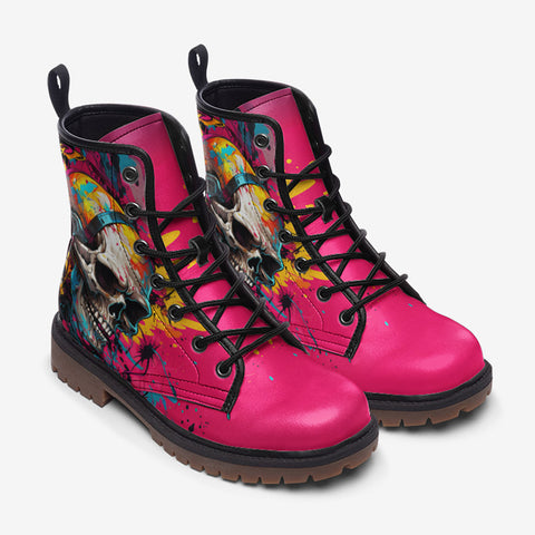 Leather Boots Psychedelic Colorful Skull