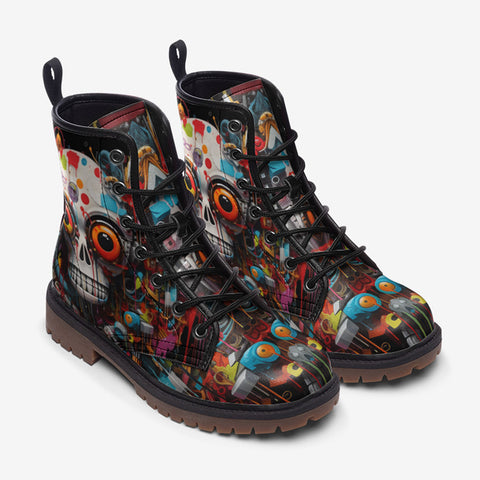 Leather Boots Surrealistic Colorful Skull