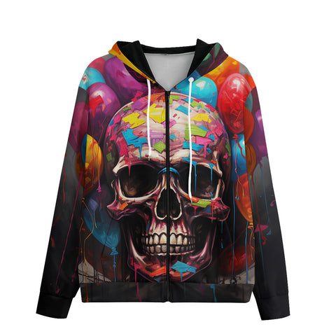 Men's Zip Up Hoodie Colourful Balloons with Skull