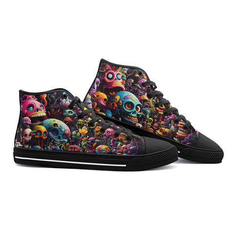 High-Top Canvas Shoes Psychedelic Weird Skulls and Monsters