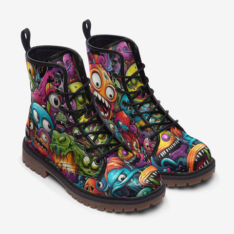 Leather Boots Colorful Monsters Graffiti Art