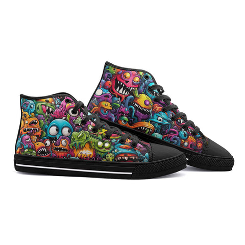 High-Top Canvas Shoes Colorful Monsters Graffiti Art