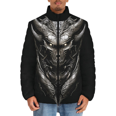 Down-Padded Puffer Jacket Metal Dragon with Horns
