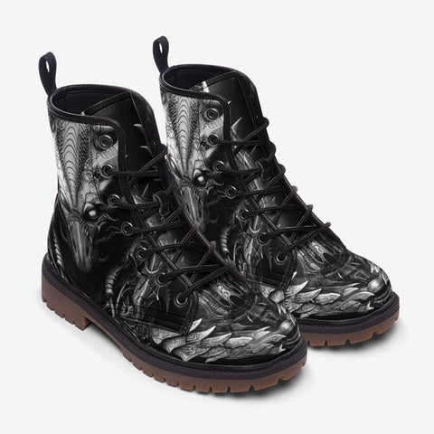 Leather Boots Metal Dragon with Horns