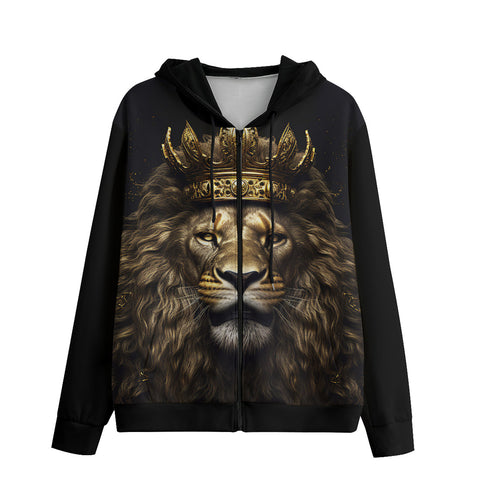 Men's Zip Up Hoodie Golden Lion with Crown