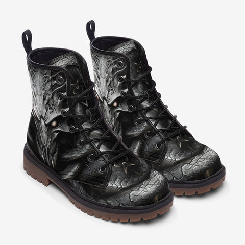 Leather Boots Dark Silver Dragon