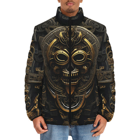 Down-Padded Puffer Jacket Gold and Brass Aztecs Symbolism