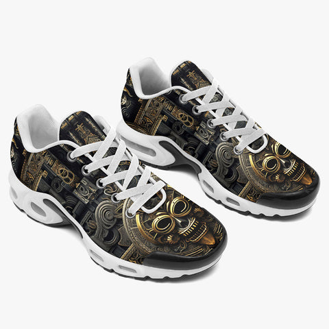 Air Cushion Sneakers Gold and Brass Aztecs Symbolism