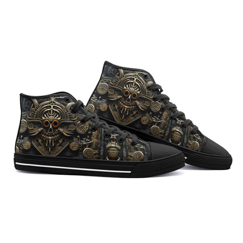 High-Top Canvas Shoes Golden Mayan Skull Ornament