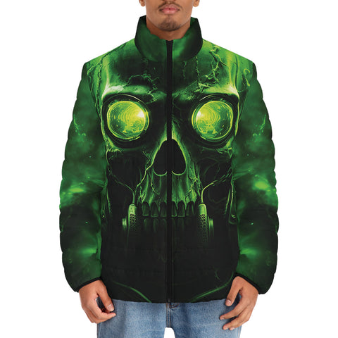 Down-Padded Puffer Jacket Green Skull with Gas Mask
