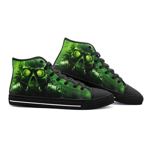 High-Top Canvas Shoes Green Skull with Gas Mask