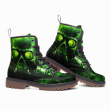 Leather Boots Green Skull with Gas Mask