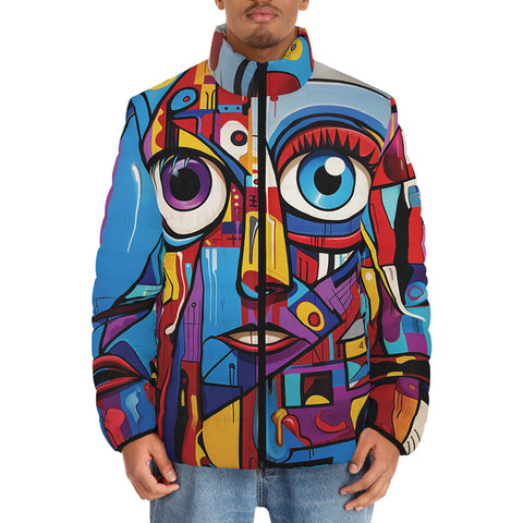 Down-Padded Puffer Jacket Cubism Style Portrait Painting