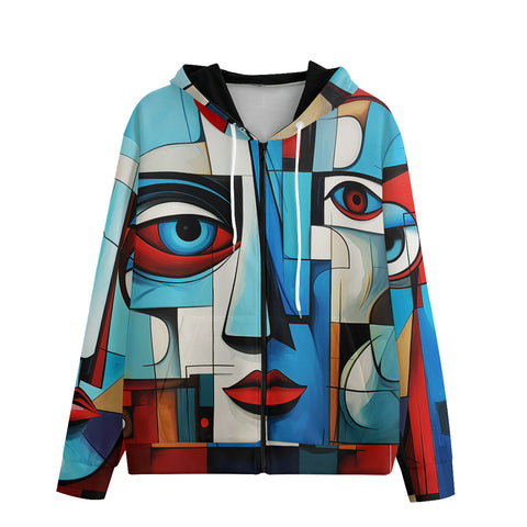 Men's Zip Up Hoodie Abstract Painting Cubism Colorful Face