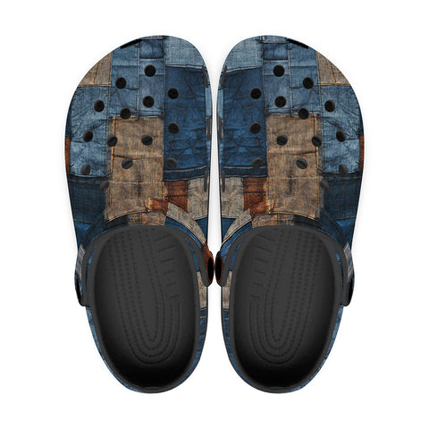 Classic Clogs Blue and Brown Denim Patchwork